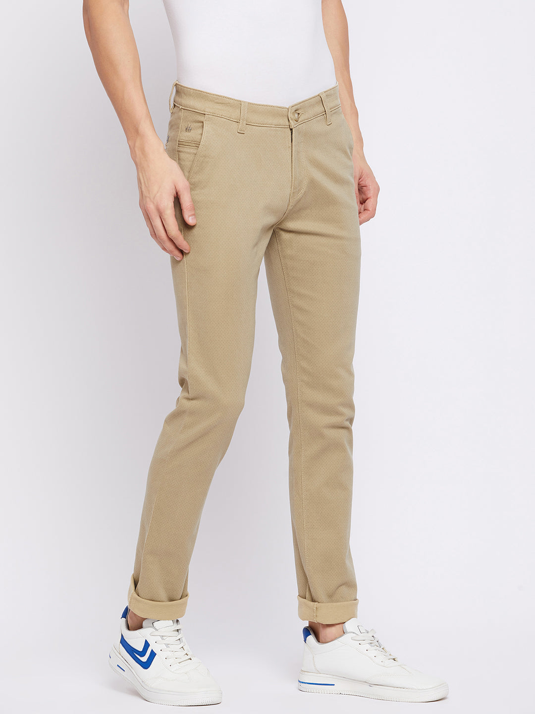 Beige Printed Trousers - Men Trousers