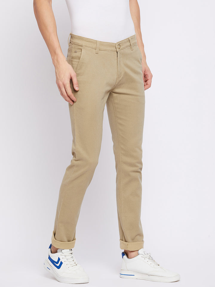 Beige Printed Trousers - Men Trousers