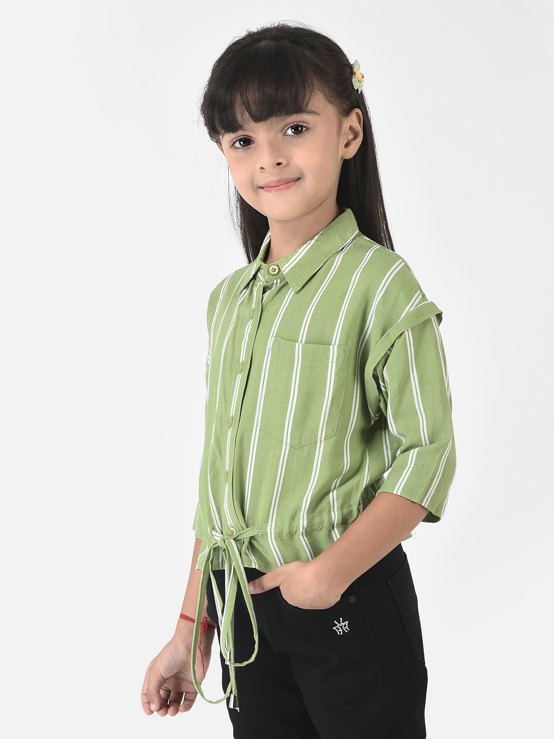 Light Green Shirt with Tie-Up Detail