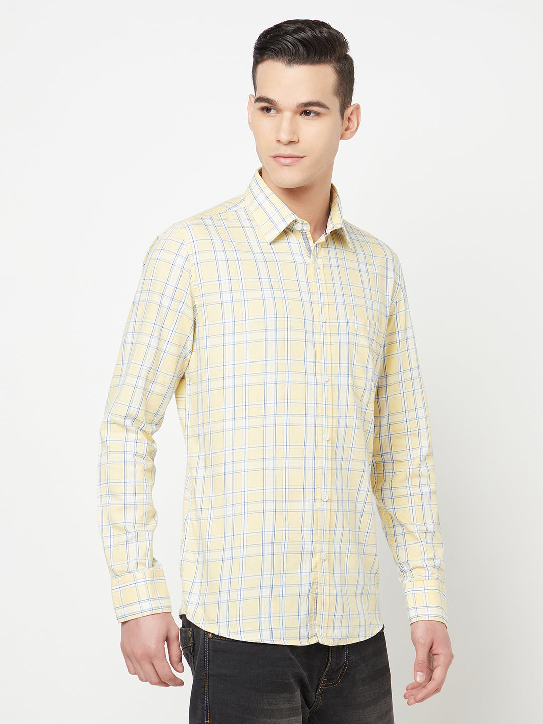 Yellow Checked Shirt - Men Shirts