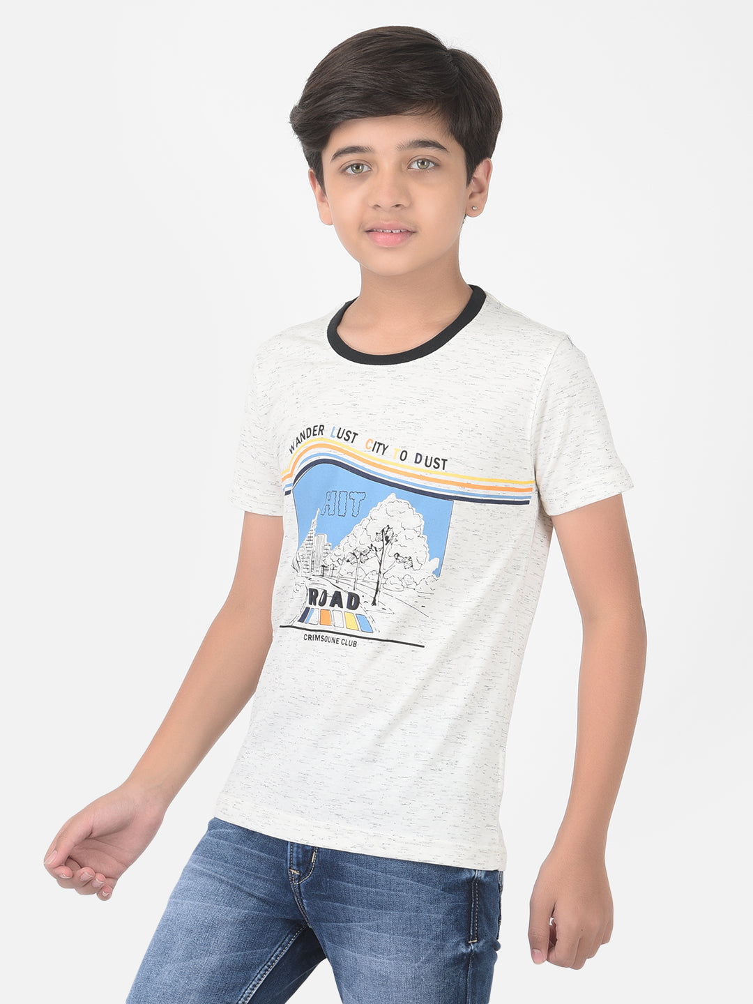 White Printed Round Neck T-shirt - Boys T-Shirts