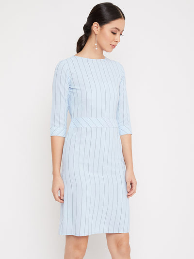 Blue Striped Round Neck Dress - Women Dresses