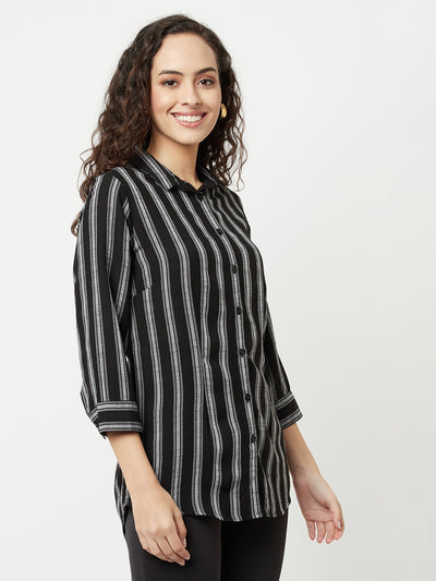 Black Striped High-Low Shirt-Women Shirts-Crimsoune Club