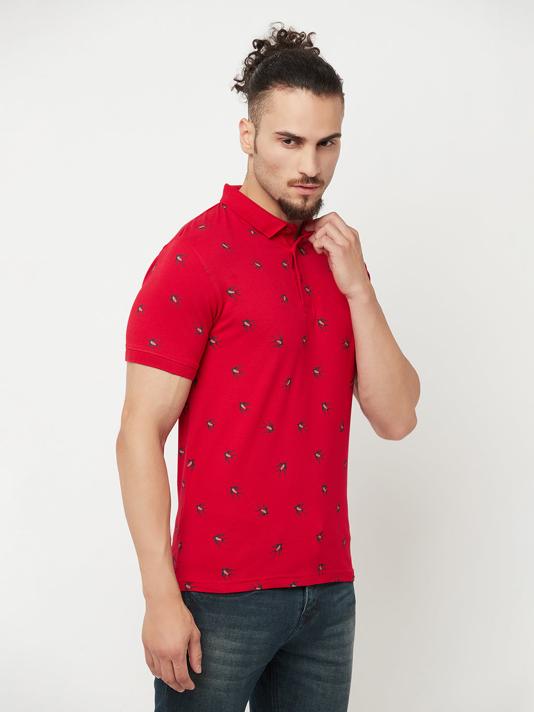 Red Printed Polo T-Shirt - Men T-Shirts
