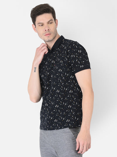 Navy Blue Printed Polo T-Shirt - Men T-Shirts