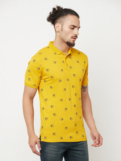 Mustard Printed Polo T-Shirt - Men T-Shirts