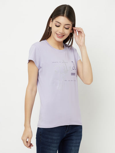 Purple Printed Round Neck T-Shirt - Women T-Shirts