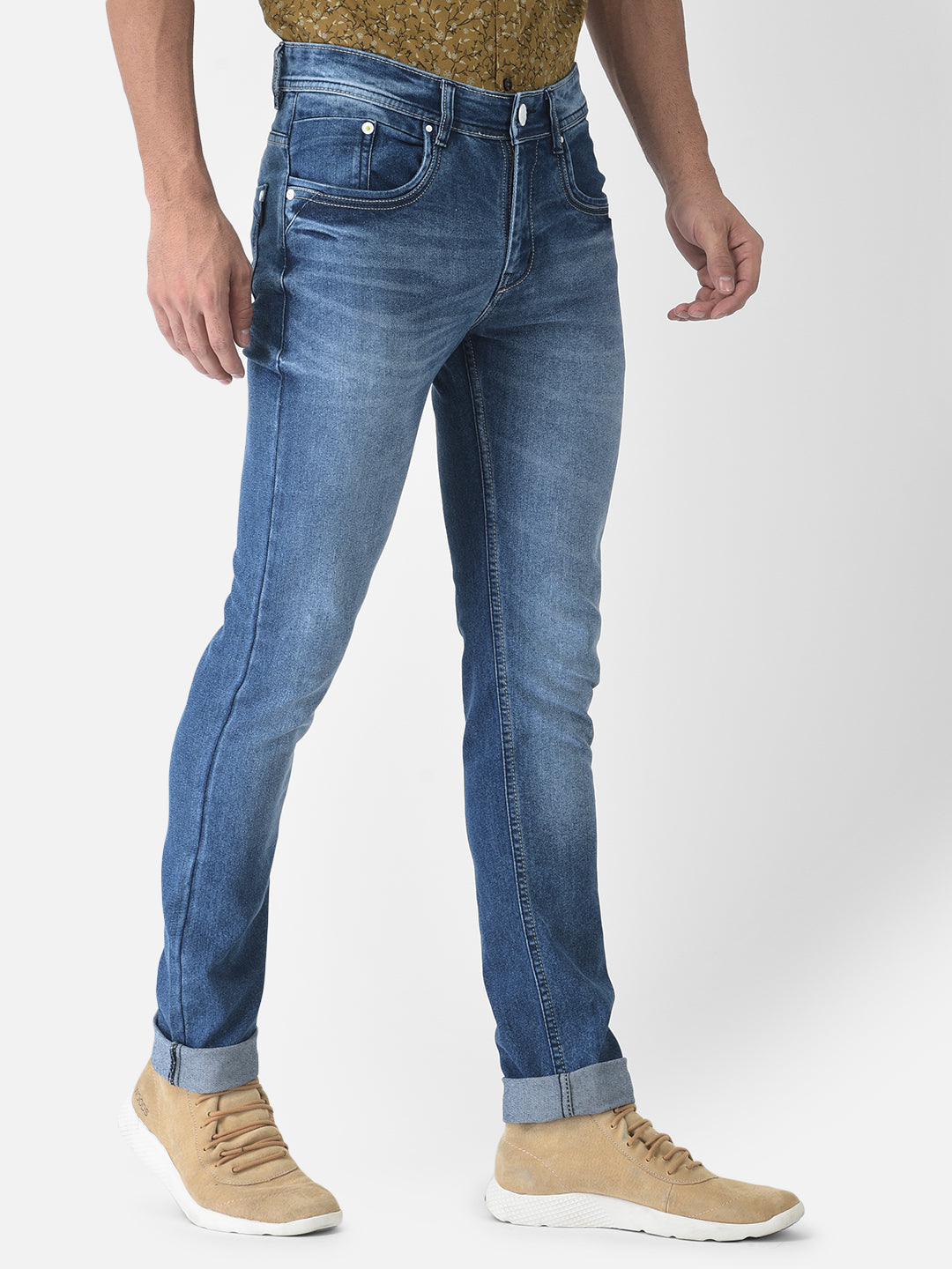 Lightly Faded Blue Jeans - Men Jeans