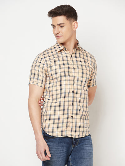 Peach Checked Shirt - Men Shirts