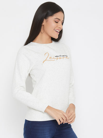 White Printed Round Neck Sweatshirt - Women Sweatshirts