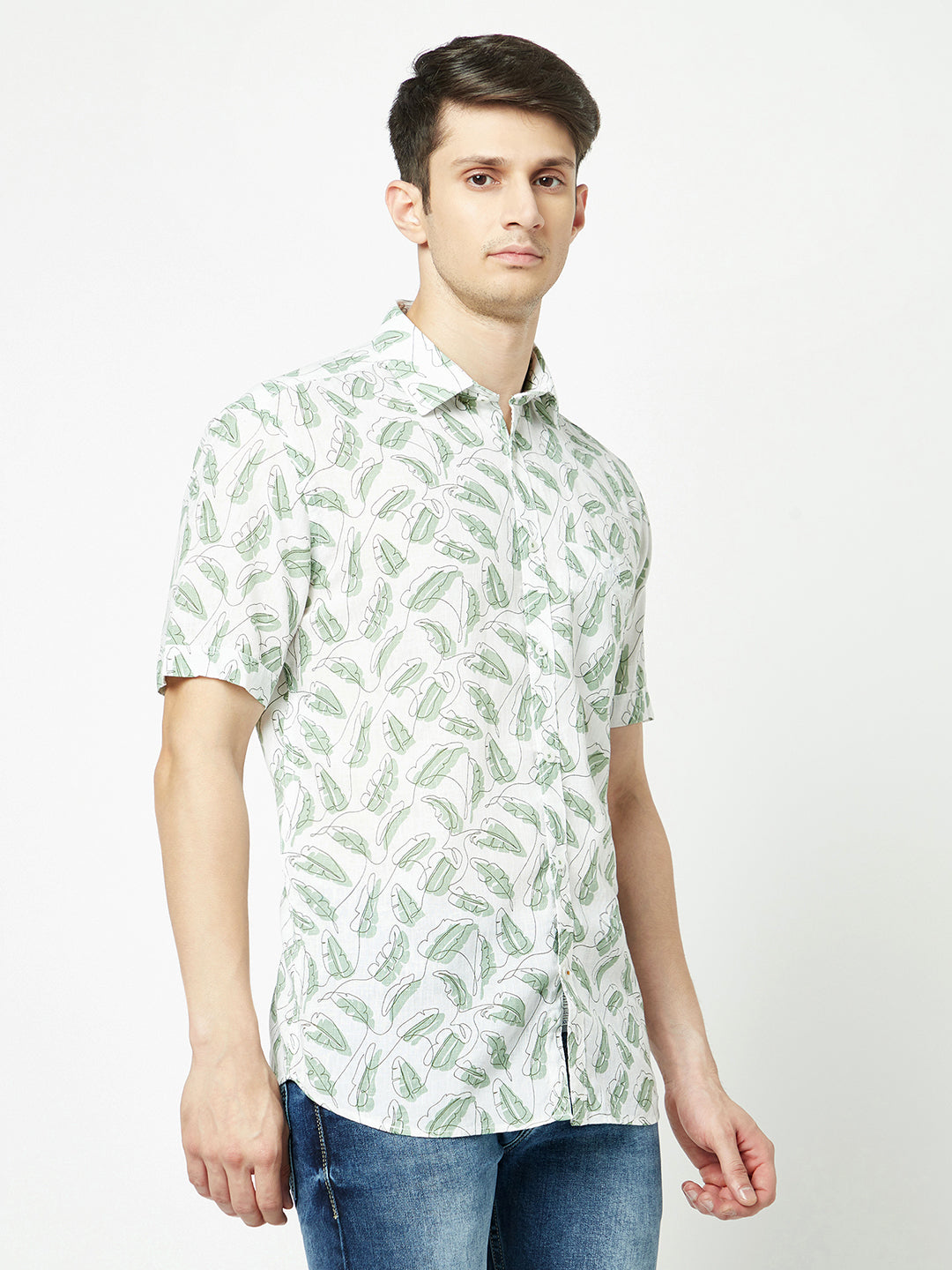  Green One-Line Floral Print Shirt 