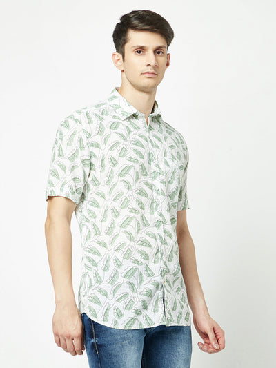  Green One-Line Floral Print Shirt 