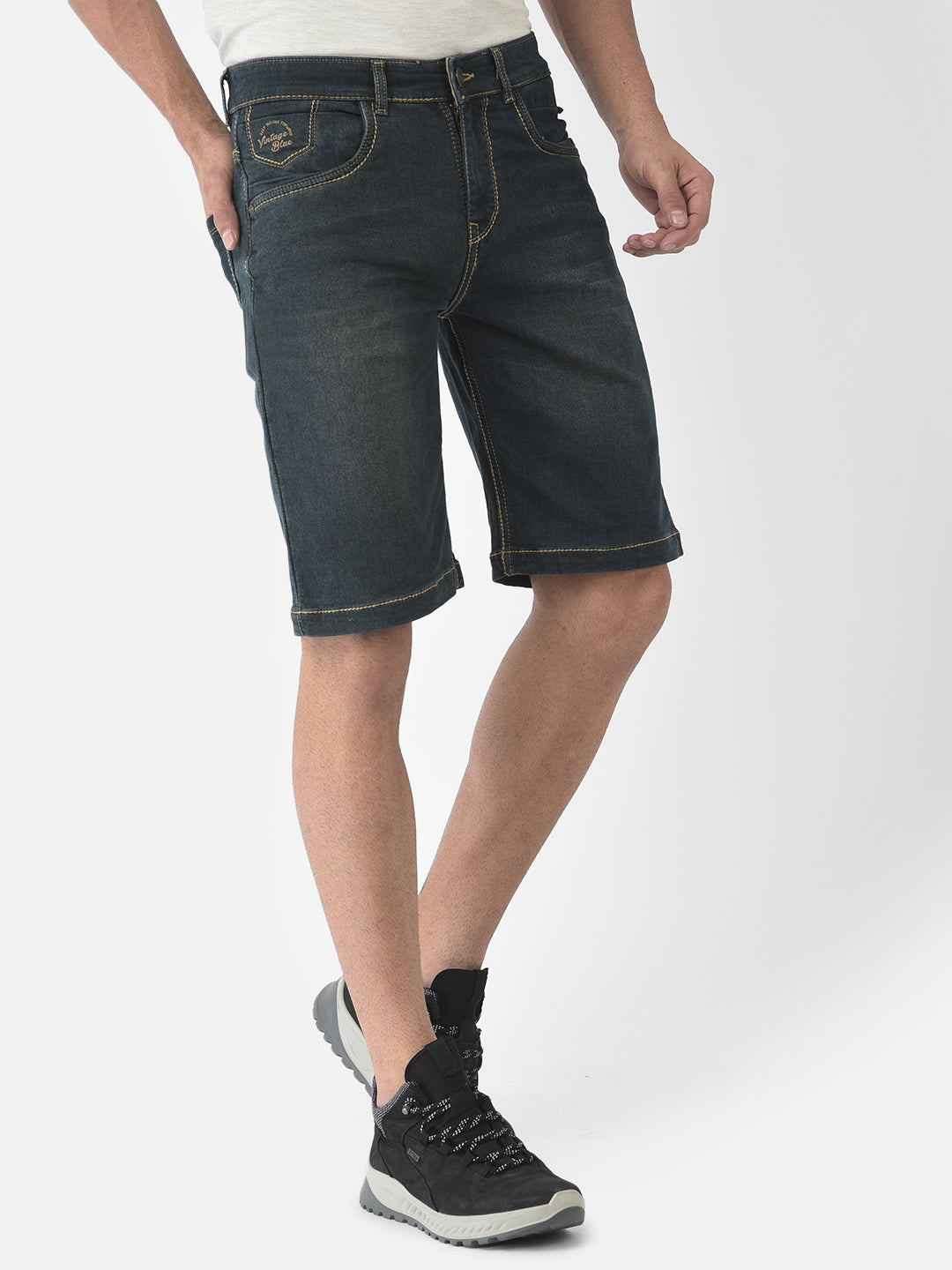 Blue-Grey Denim Shorts - Men Shorts