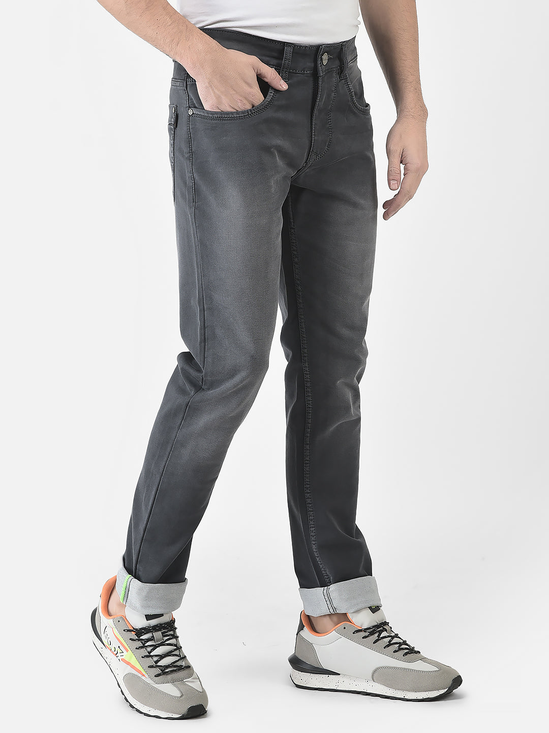  Dark Grey Light-Washed Jeans