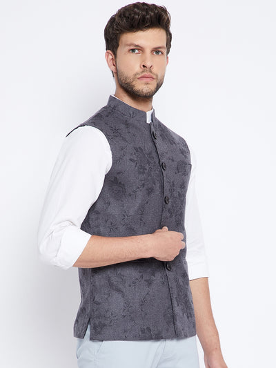 Dark Grey Floral Waistcoat - Men Waist Coat