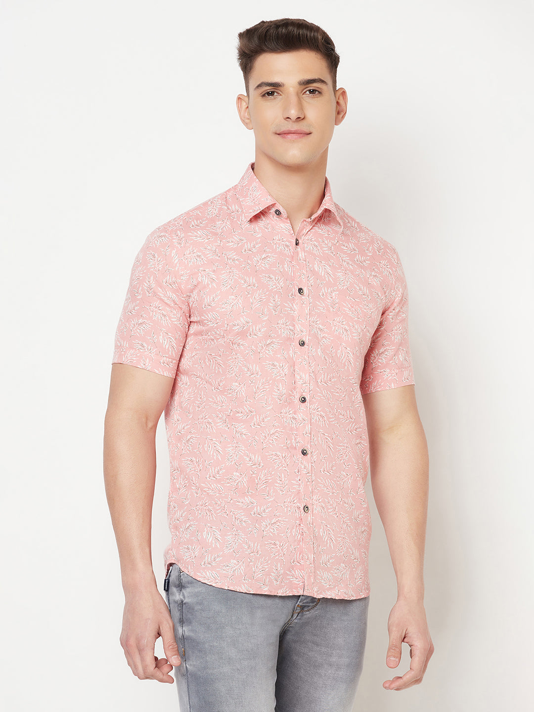 Pink Floral Linen Shirt - Men Shirts