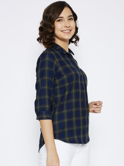 Navy Blue Checked Slim Fit shirt - Women Shirts