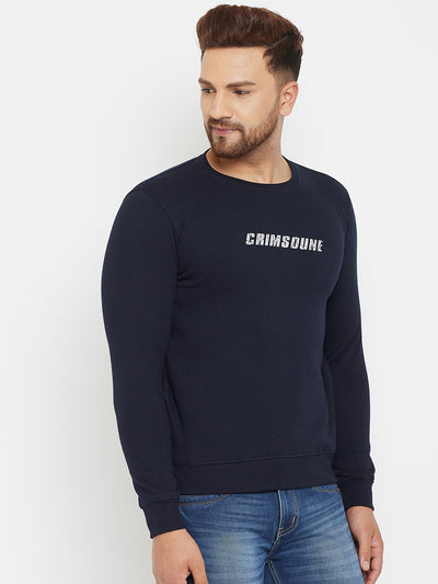 Navy Blue Printed Sweatshirt - Men Sweatshirts