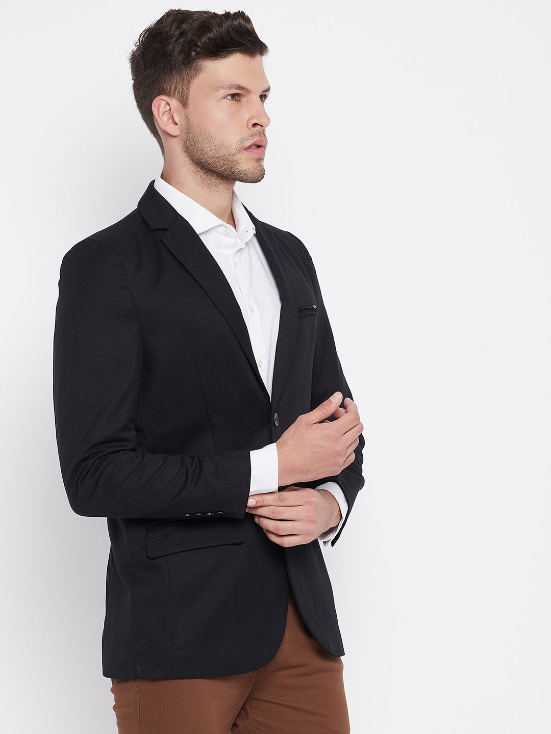 Black Notched Lapel Blazer - Men Blazers