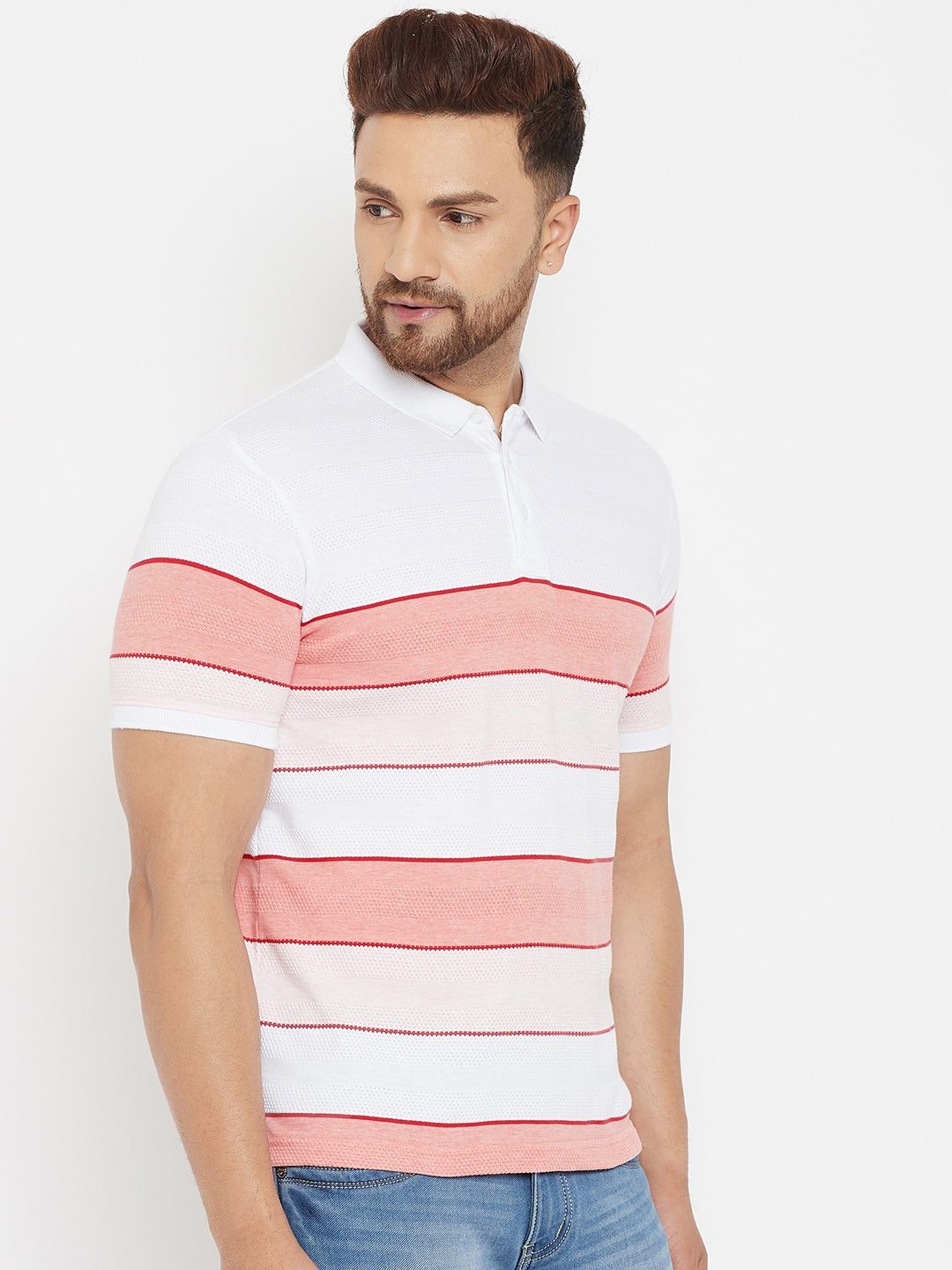 Pink Colorblocked Polo Neck T-shirt - Men T-Shirts