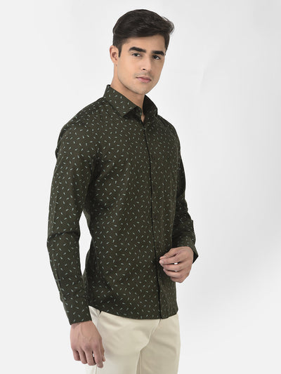  Olive Green Shirt in Floral Print