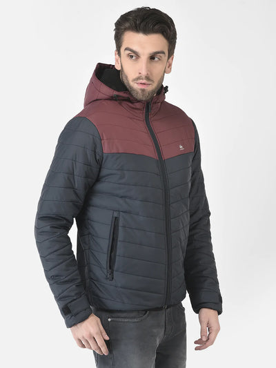  Navy Blue Colour-Blocked Padded Jacket 