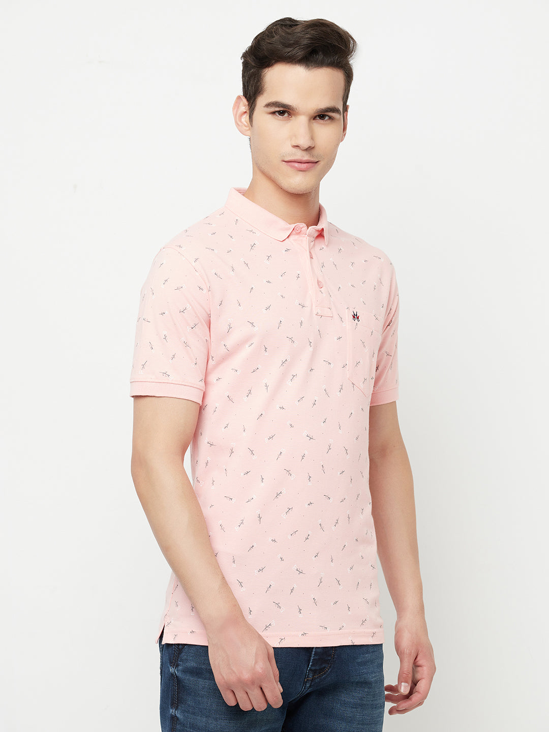 Pink Floral Printed Polo T-Shirt - Men T-Shirts