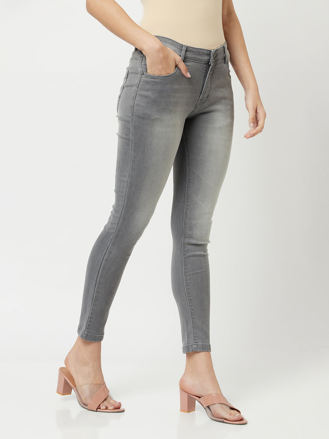 Light Grey Faded Jeans-Women Jeans-Crimsoune Club