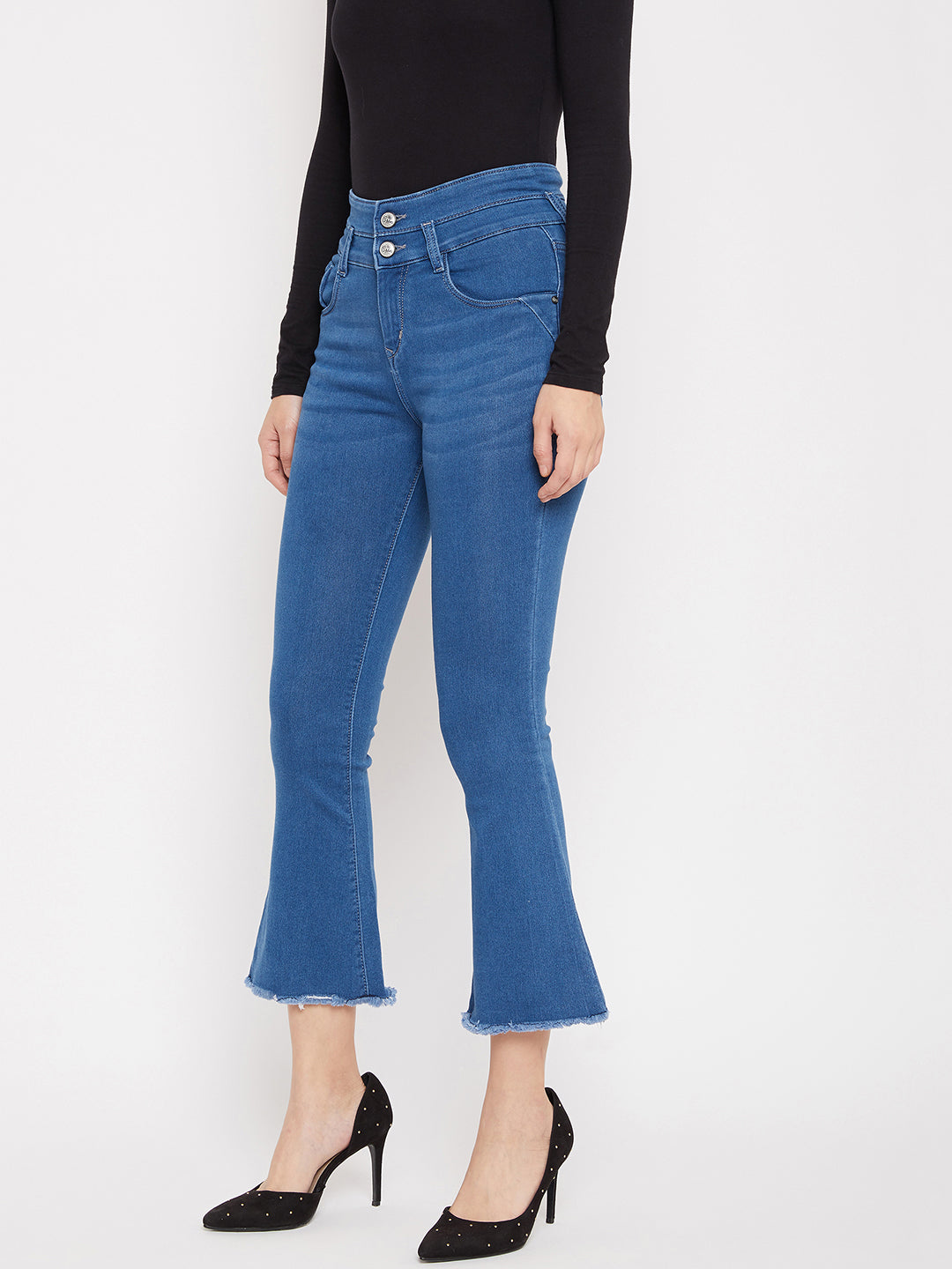 Blue Double Button Bootcut Jeans - Women Jeans