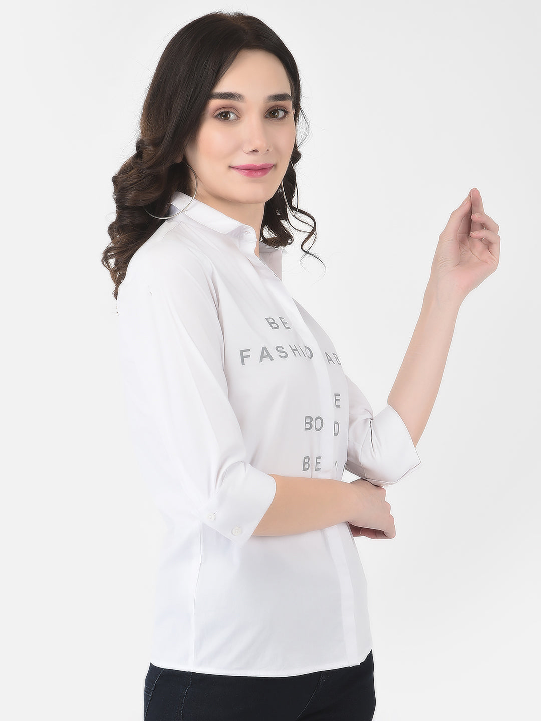 White Typographic Shirt-Women Shirts-Crimsoune Club