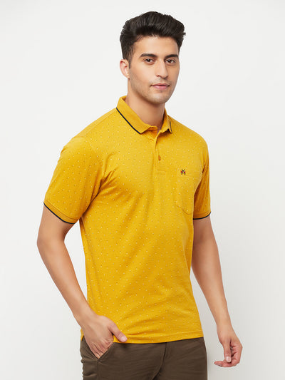 Mustard Printed Polo T-Shirt - Men T-Shirts