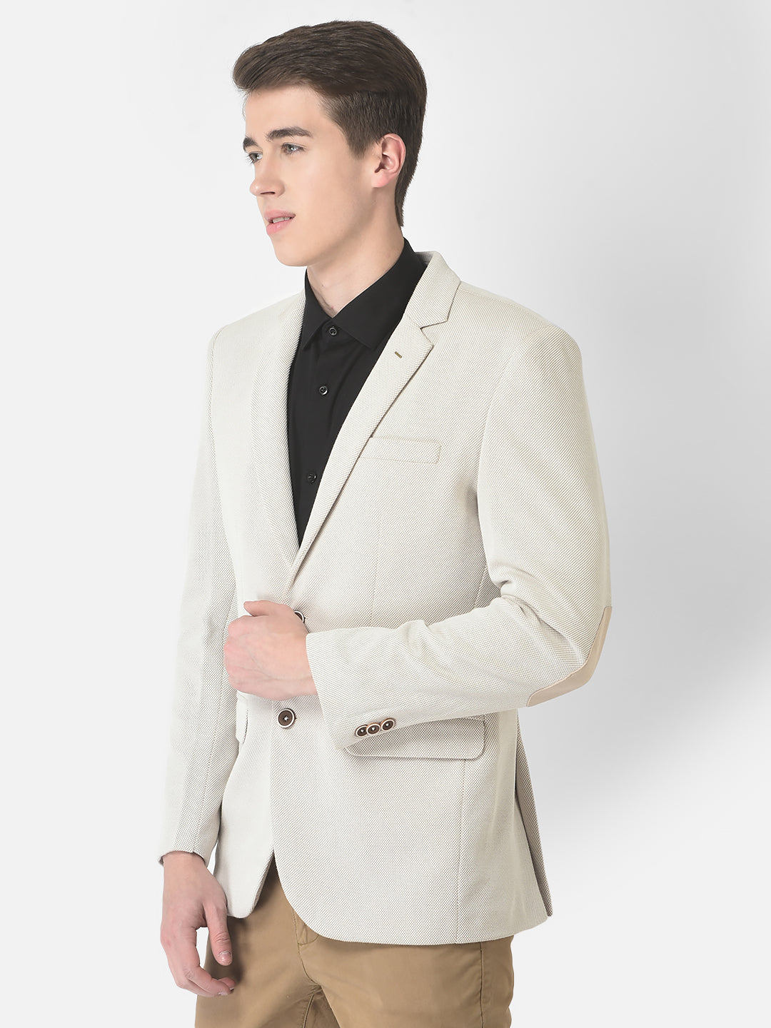  Beige Single-Breasted Blazer