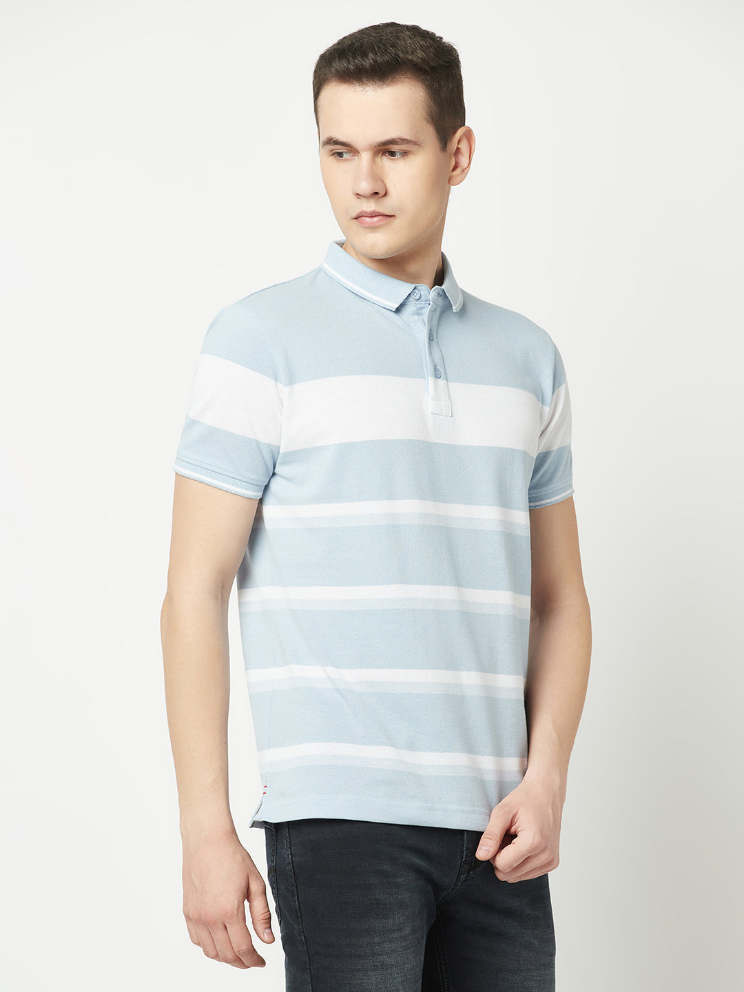  Blue-White Striped Polo T-Shirt