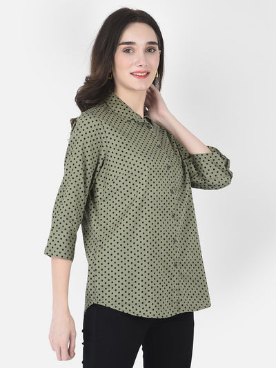 Olive Green Polka Dot Shirt - Women Shirts