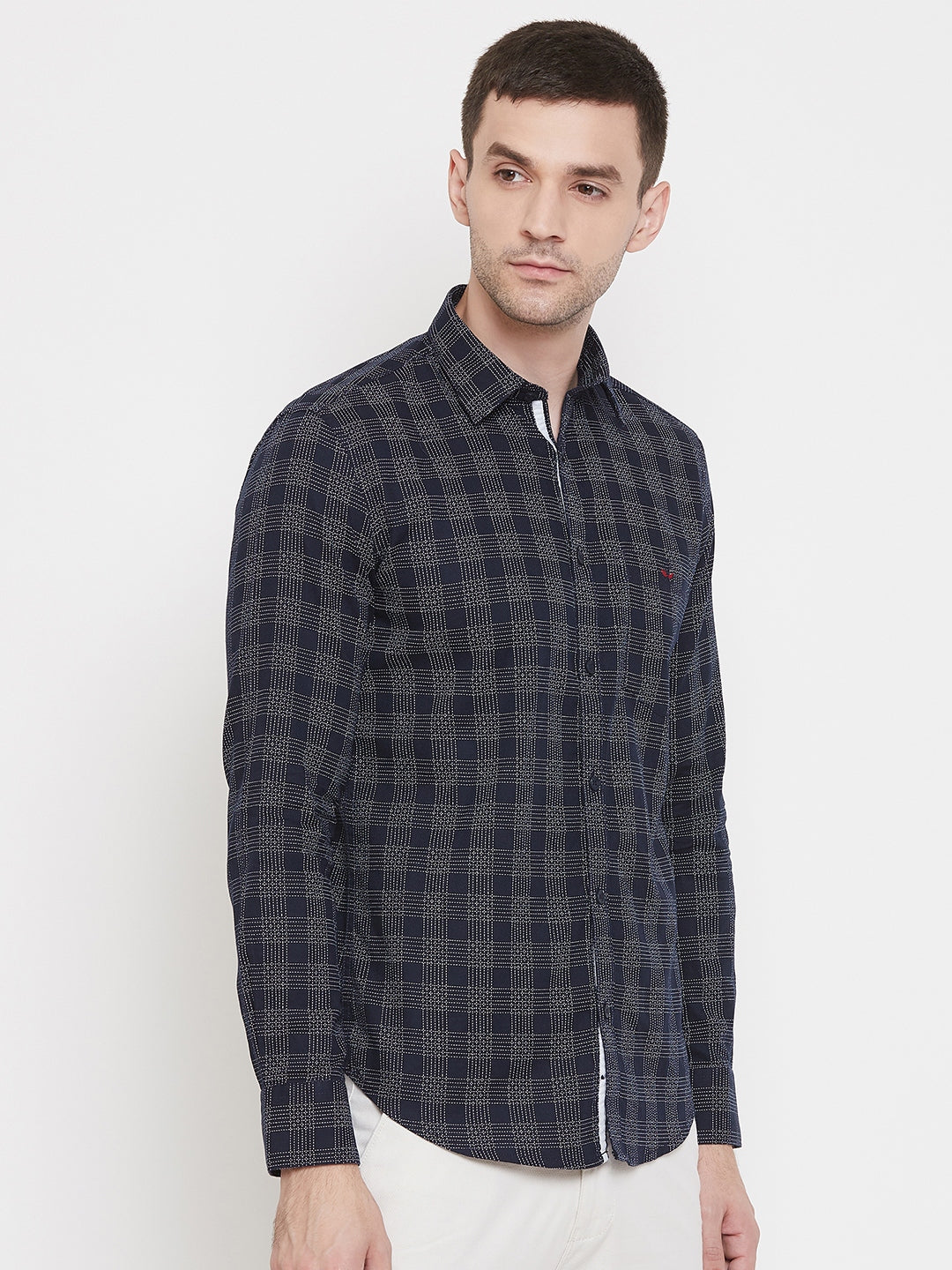 Navy Blue Checked Cotton Slim Fit shirt - Men Shirts