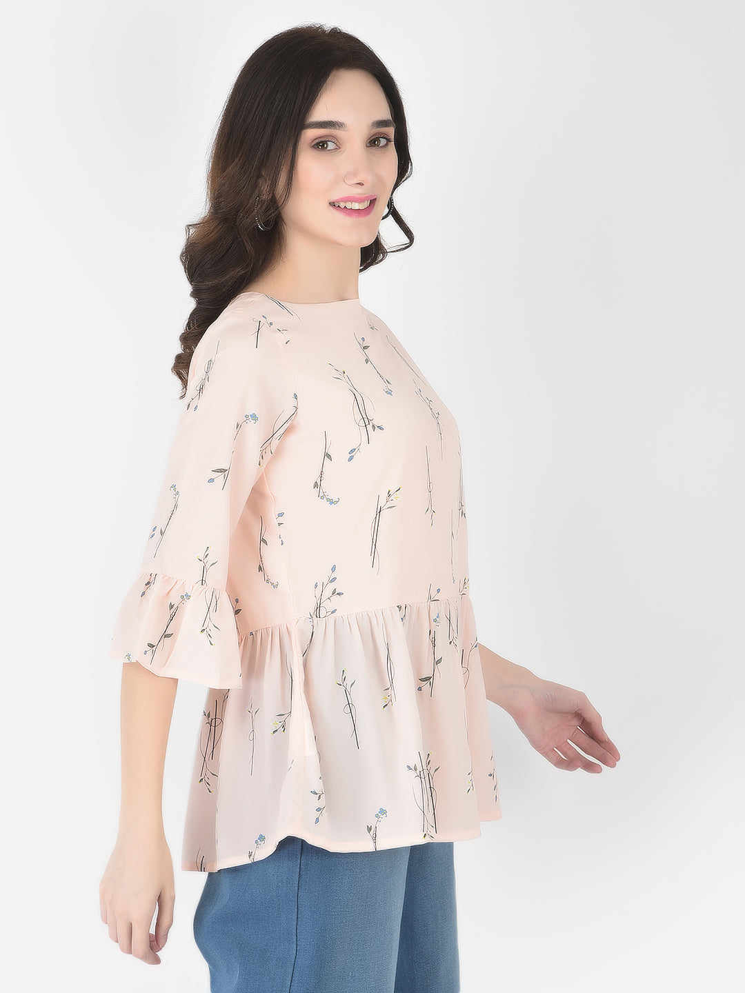 Peach Floral Peplum Top - Women Tops