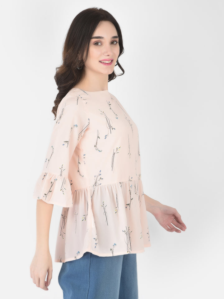 Peach Floral Peplum Top - Women Tops