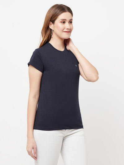 Navy Blue Round Neck T-Shirt - Women T-Shirts