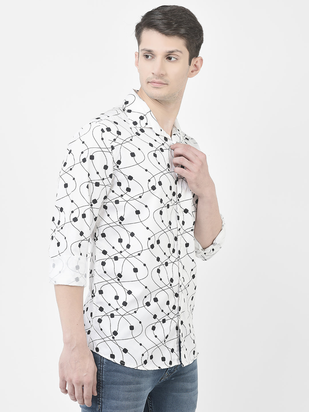  White Abstract Print Shirt