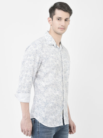  White Leaf-Print Shirt