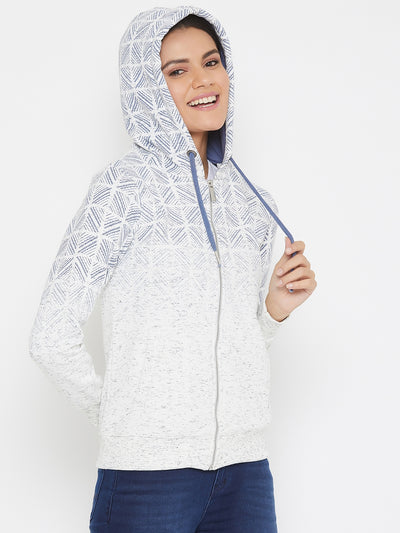 White Printed Hooded Sweatshirt - Women Sweatshirts