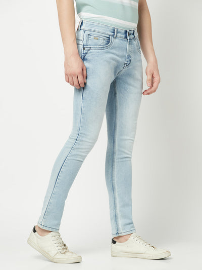  Light Blue Faded Ankle-Fit Jeans