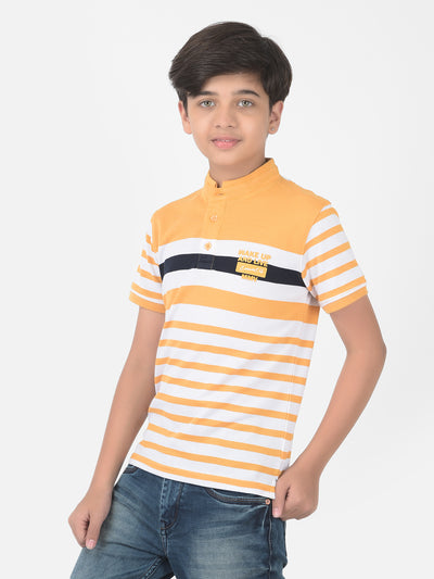 Yellow Striped High Neck T-shirt - Boys T-Shirts