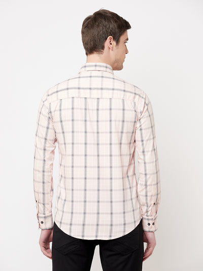 Peach Checked Casual Shirt - Men Shirts
