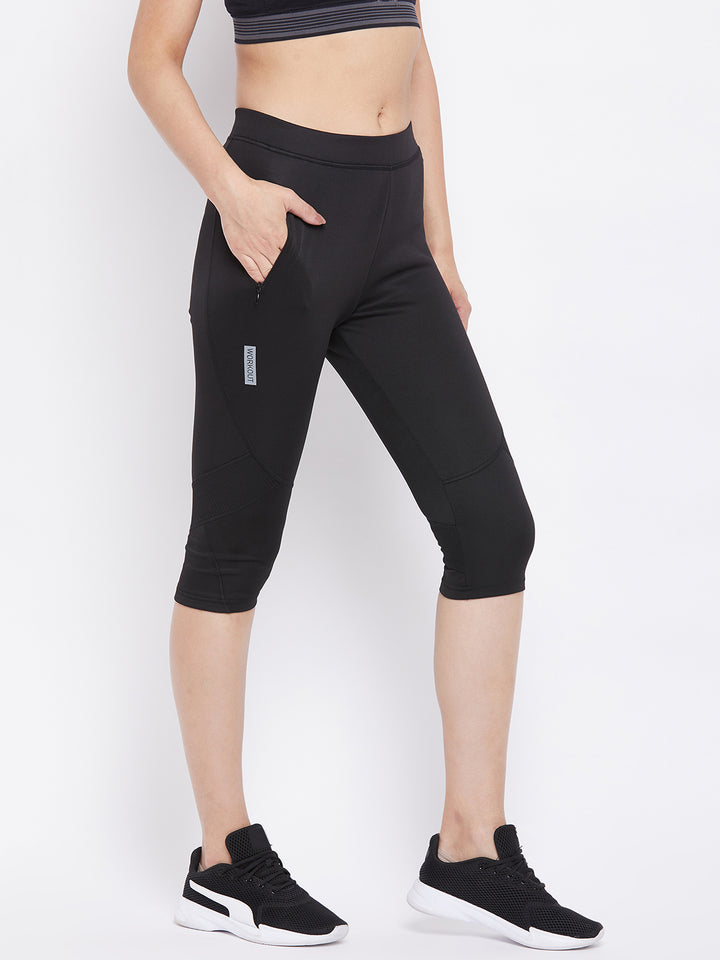 Black Sports Capris - Women Track Pants