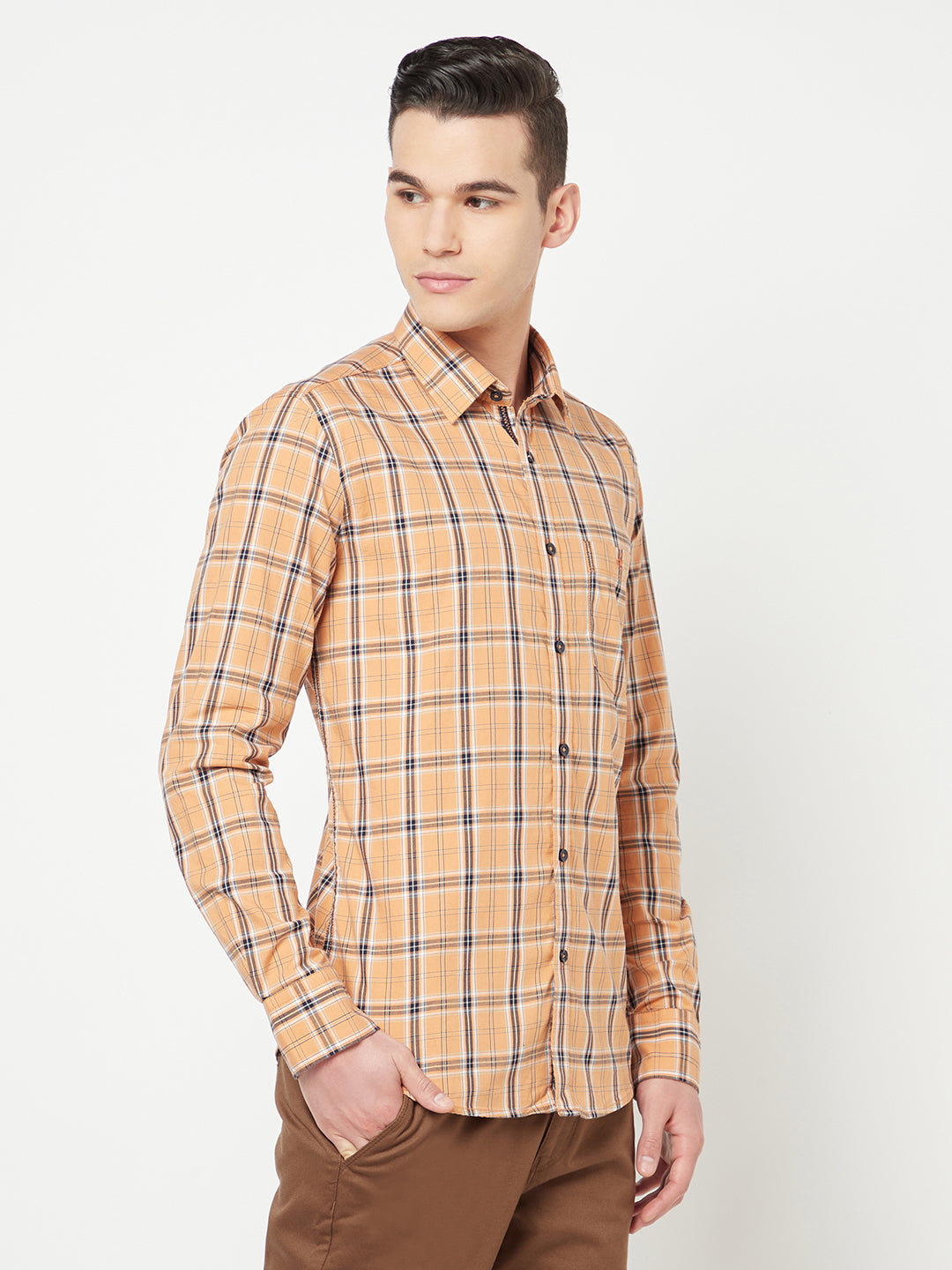 Peach Checked Shirt - Men Shirts