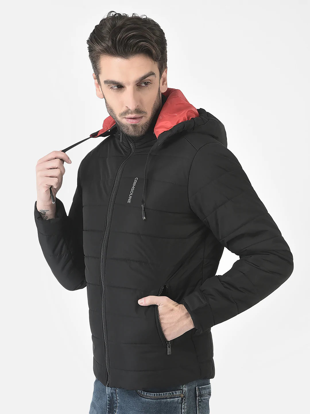  Black High-Neck Hooded Jacket 