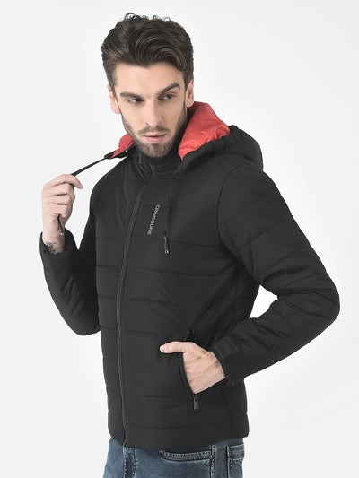  Black High-Neck Hooded Jacket 
