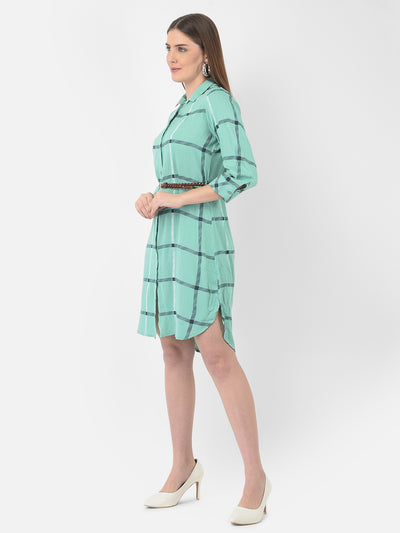 Green Checked Shirt Dress - Women Dresses