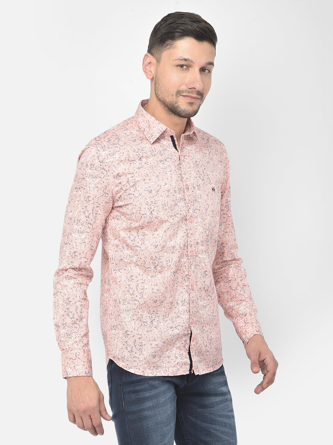 Pink Printed Spread Collar Shirt - Men Shirts